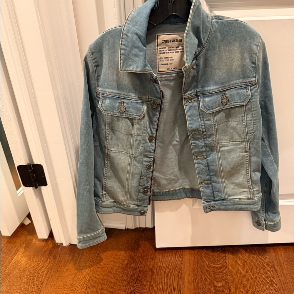 Zadig & Voltaire Faded Denim Jacket with Skull Design on Back